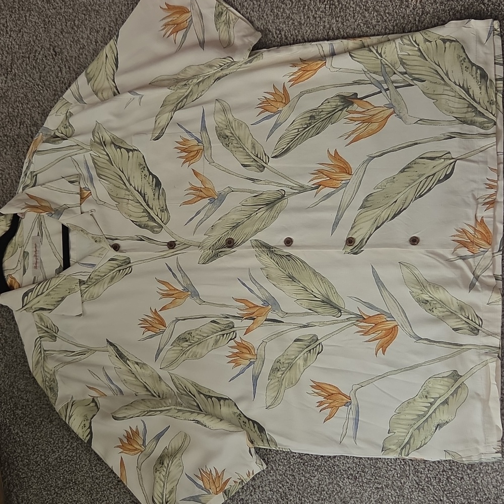 Tommy Bahama Green and Orange Leaf Print Men's Shirt 100% Silk